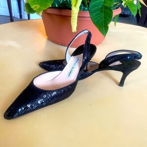 Manolo Blahnik sequin heels Womens 39 Black Slingback